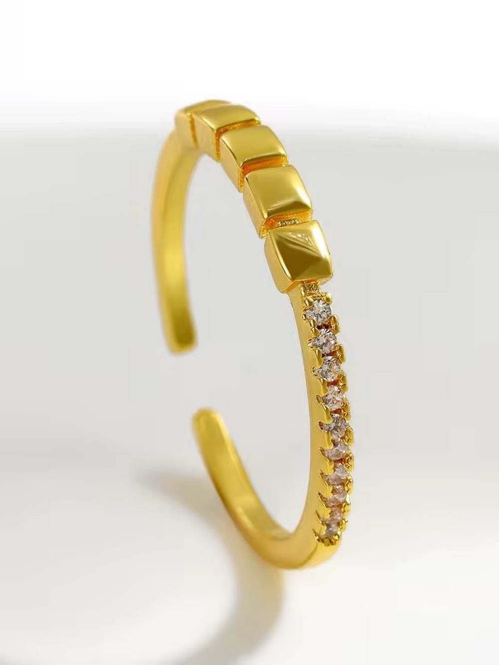 18K Gold Plated Moissanite Beaded Eternity Band Ring | Adjustable Open Design